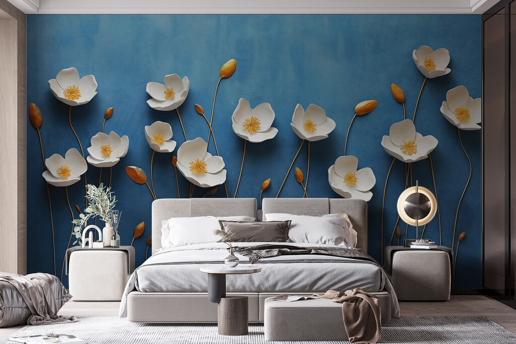 Group of white flowers on a blue background Group of white flowers on a blue background