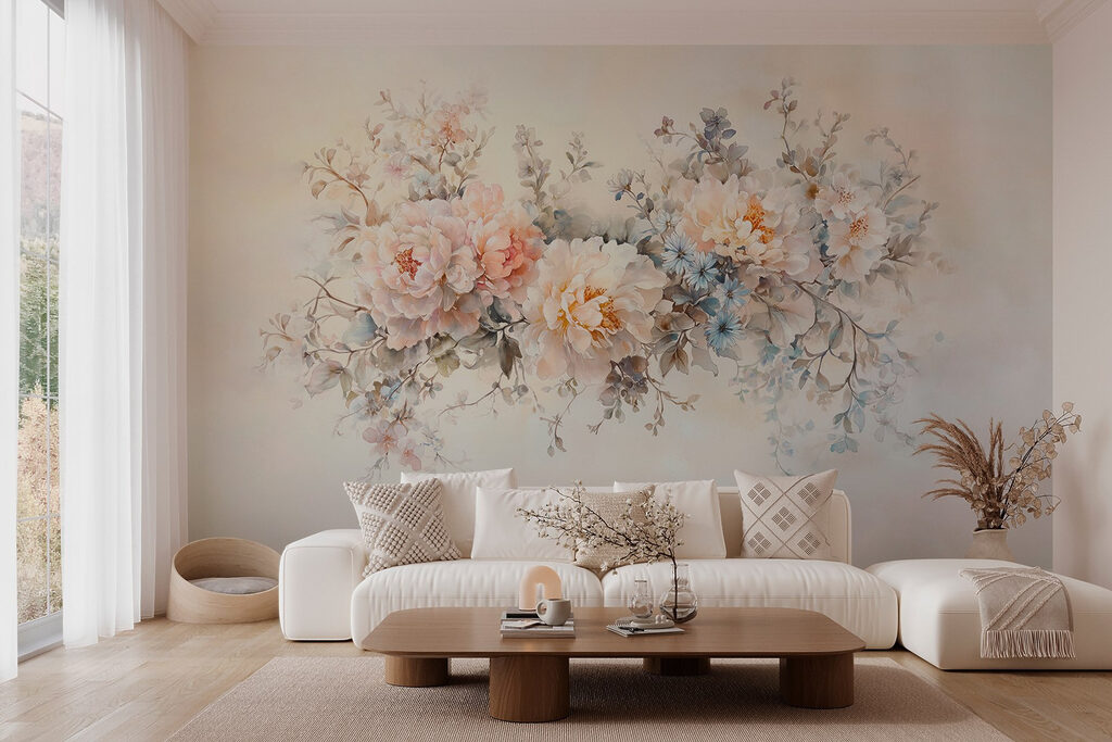 Painting of flowers on a white surface