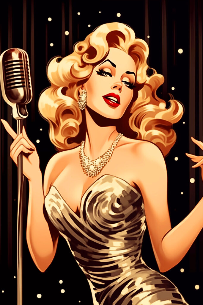 Woman singing into a microphone Woman singing into a microphone