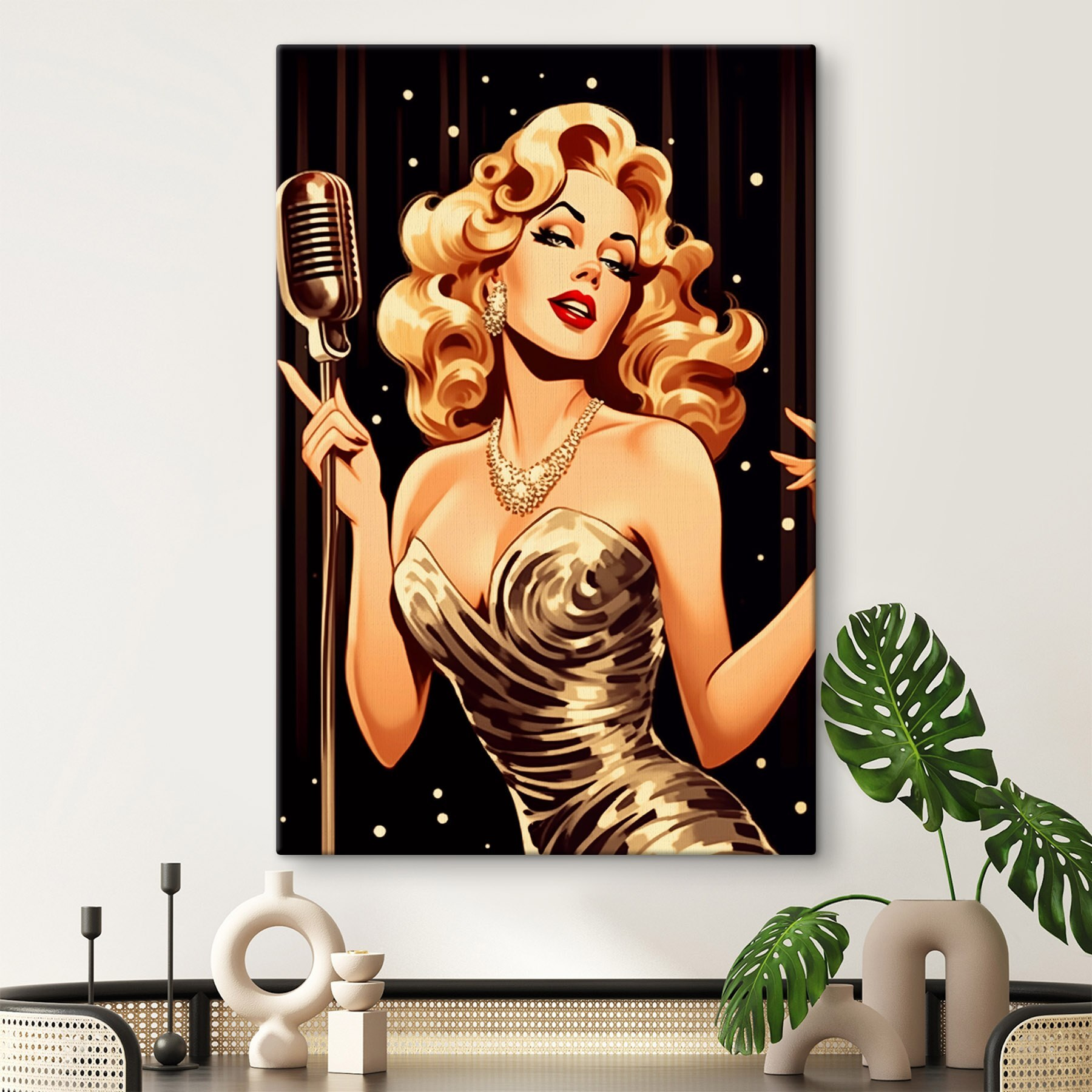 Woman singing into a microphone Woman singing into a microphone