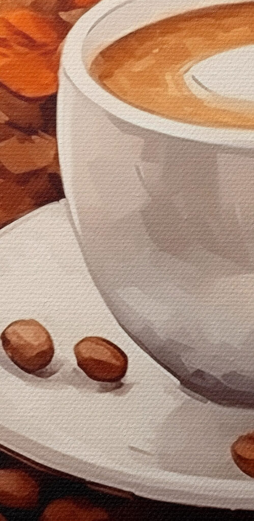 Coffee cup and beans on a saucer