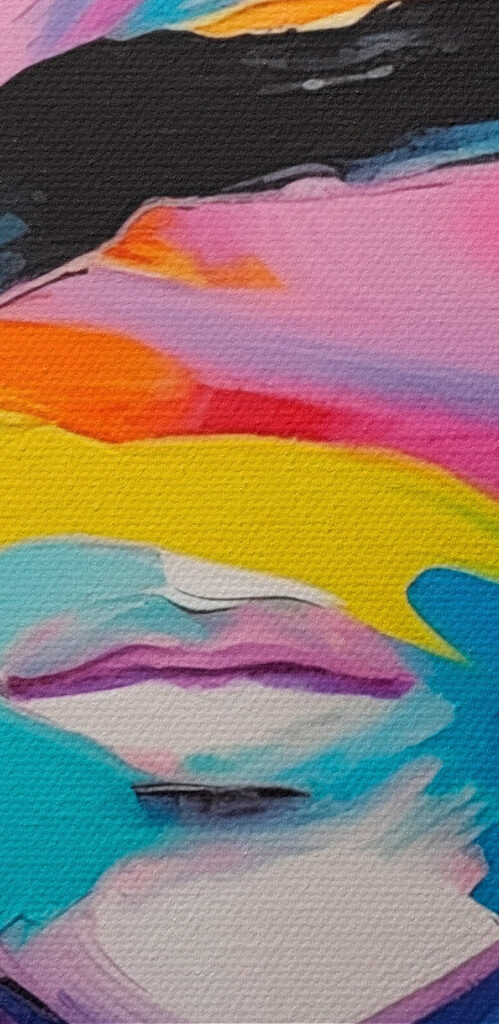 Painting of a woman with colorful paint on her face Painting of a woman with colorful paint on her face
