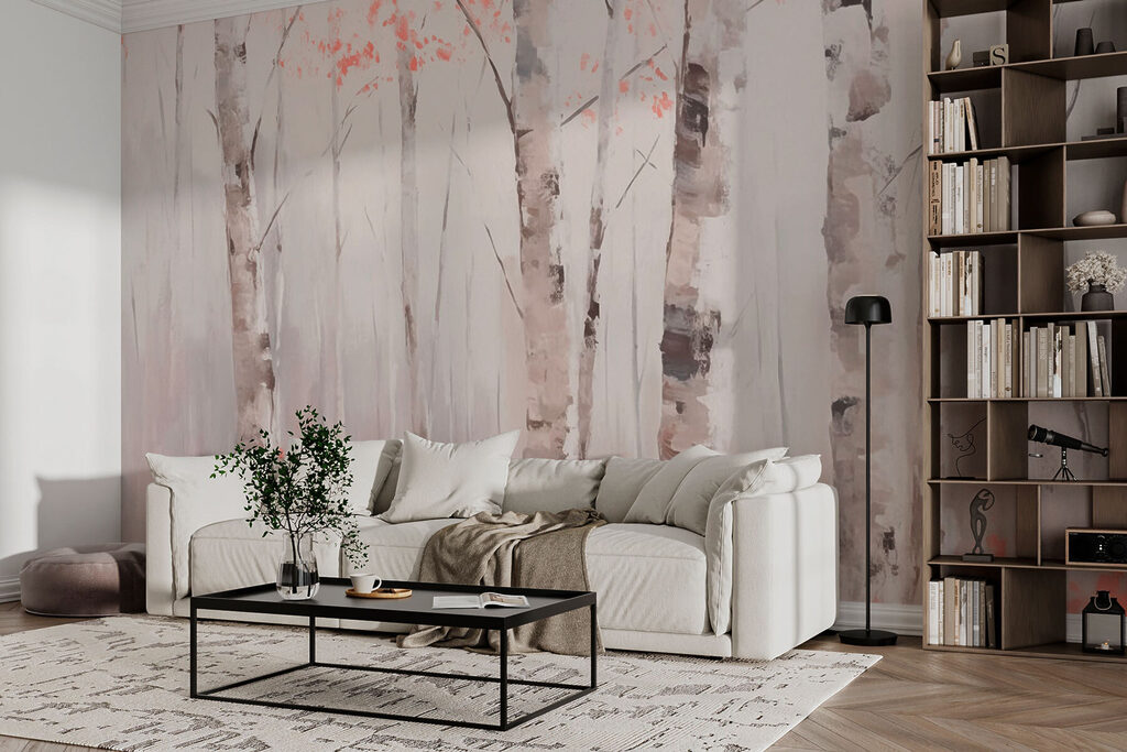 Painting of trees with pink leaves Painting of trees with pink leaves