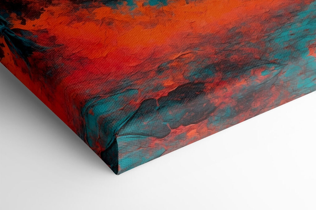 Painting of a forest with orange leaves and a full moon