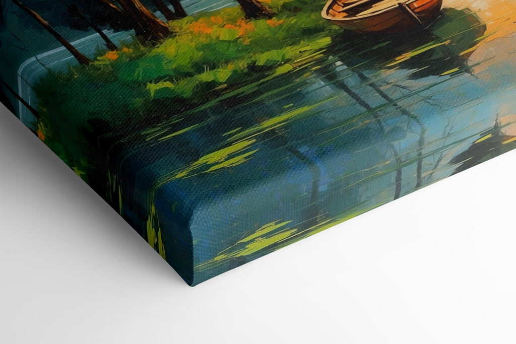 Painting of a boat on a lake