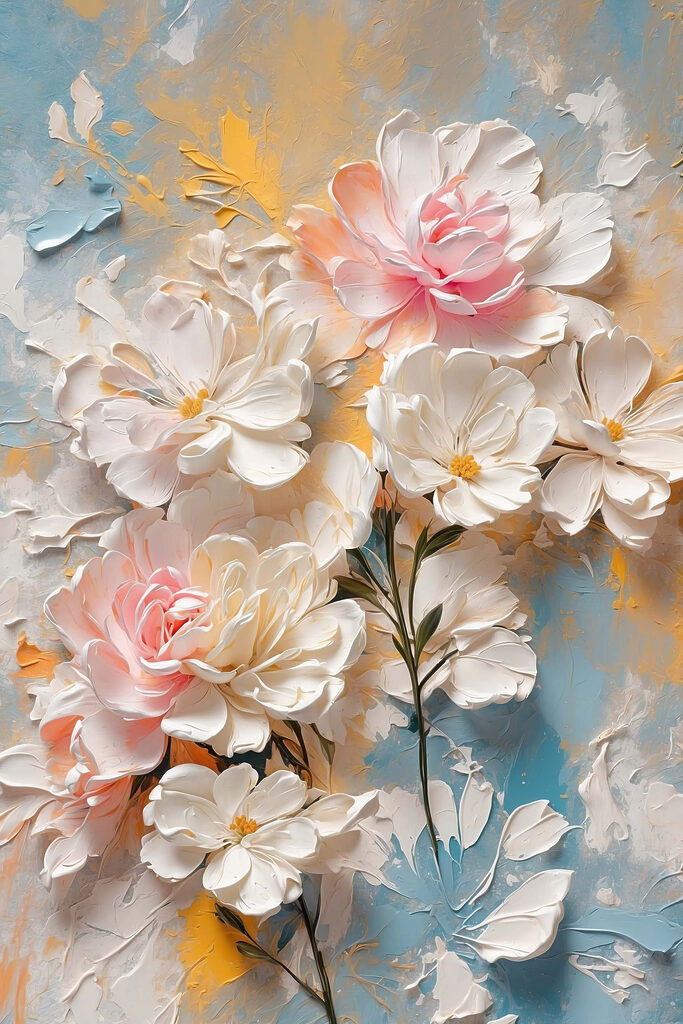 Painting of flowers on a blue and yellow background Painting of flowers on a blue and yellow background