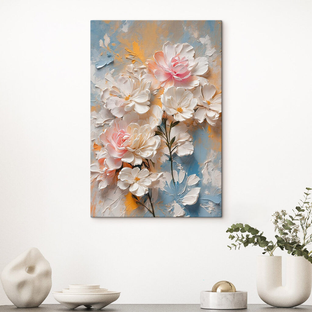 Painting of flowers on a blue and yellow background Painting of flowers on a blue and yellow background