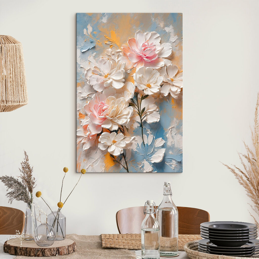 Painting of flowers on a blue and yellow background Painting of flowers on a blue and yellow background