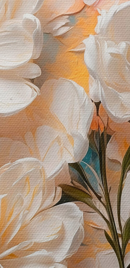 Painting of flowers on a blue and yellow background Painting of flowers on a blue and yellow background