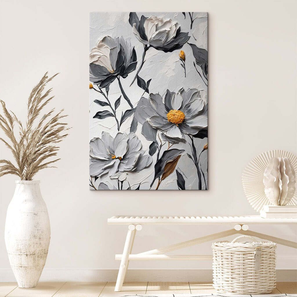 Painting of flowers on a white surface
