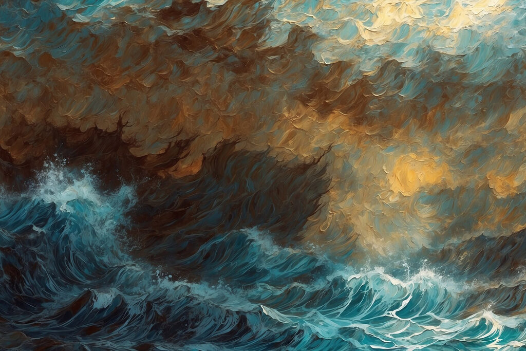 Painting of waves crashing into the ocean Painting of waves crashing into the ocean