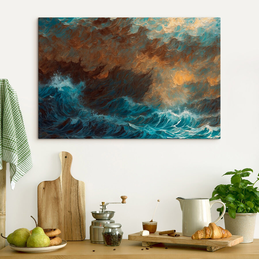 Maľba vĺn narážajúcich do oceánu