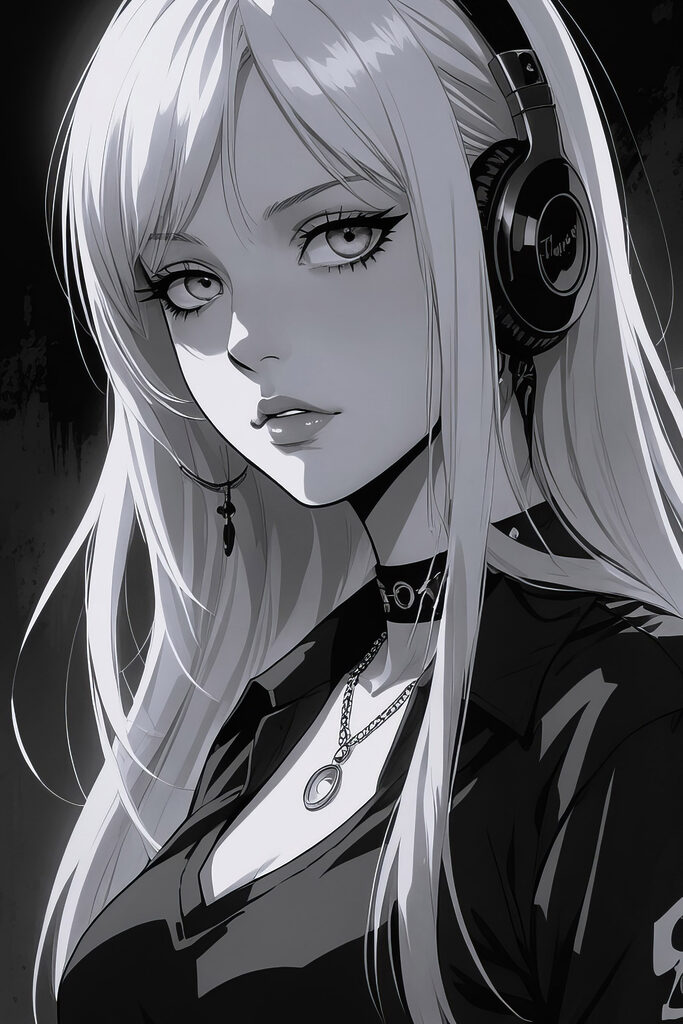 Woman with long blonde hair wearing headphones