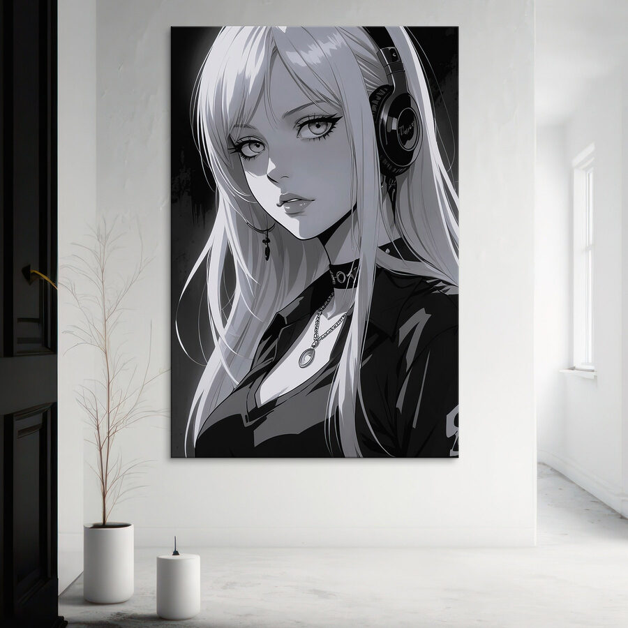 Žena s dlhými blond vlasmi so slúchadlami