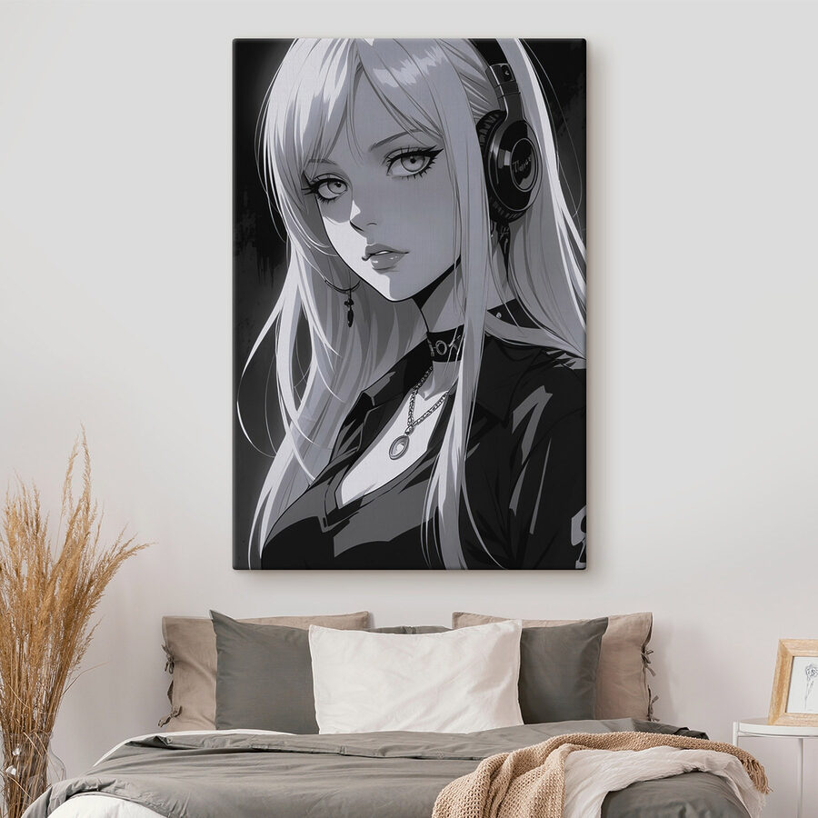 Žena s dlhými blond vlasmi so slúchadlami