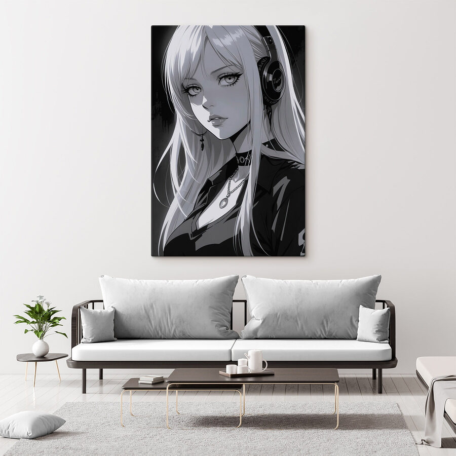 Žena s dlhými blond vlasmi so slúchadlami