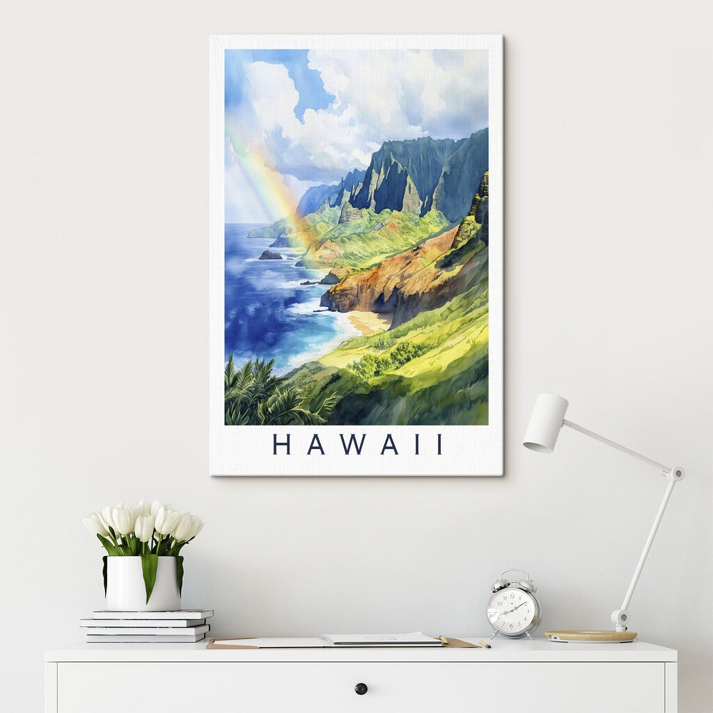 Rainbow over a rocky beach