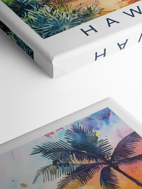 Watercolor painting of a beach with palm trees and waves Watercolor painting of a beach with palm trees and waves