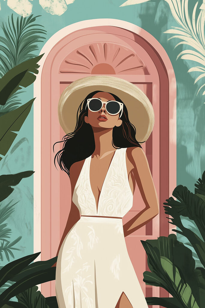 Woman wearing a white dress and hat Woman wearing a white dress and hat