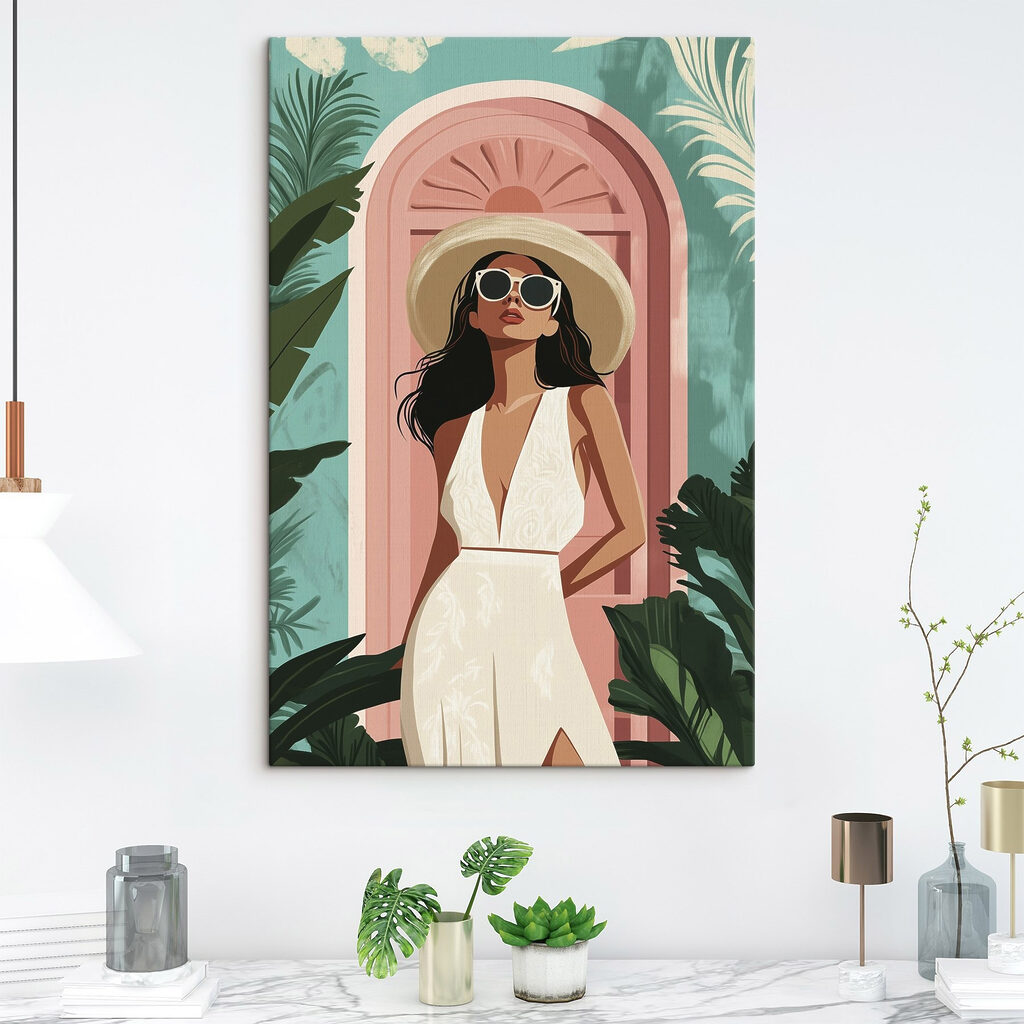 Woman wearing a white dress and hat Woman wearing a white dress and hat