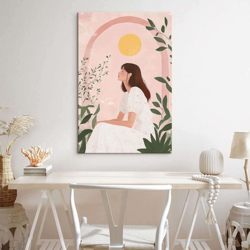 Woman sitting in a white dress