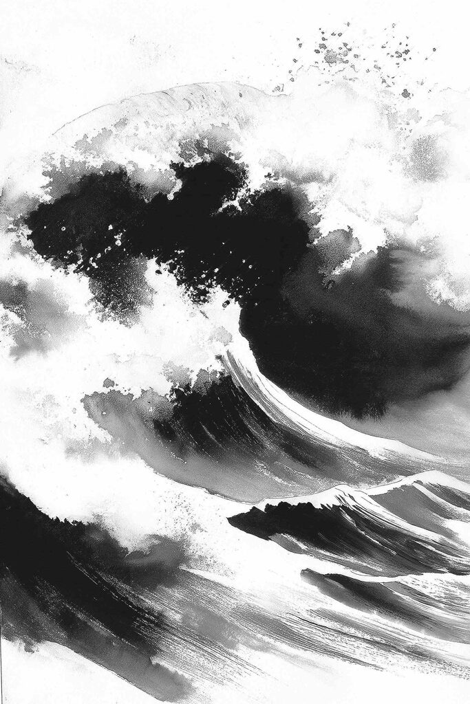 Black and white image of a wave