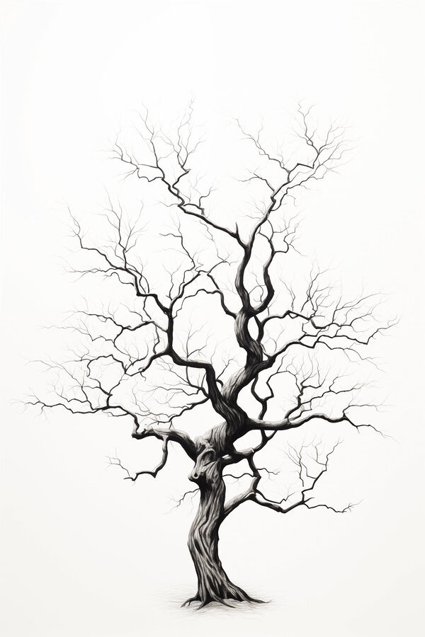 Black and white drawing of a tree Black and white drawing of a tree