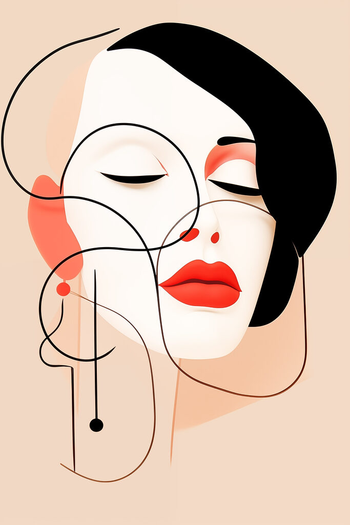 Woman with black hair and red lips