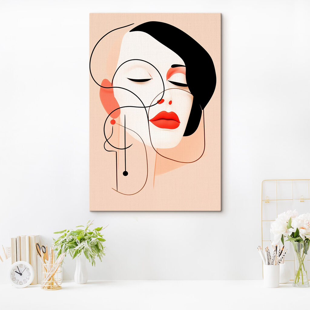 Woman with black hair and red lips