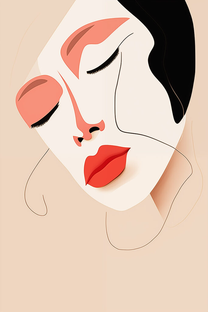 Woman with red lips and black spots on her face Woman with red lips and black spots on her face