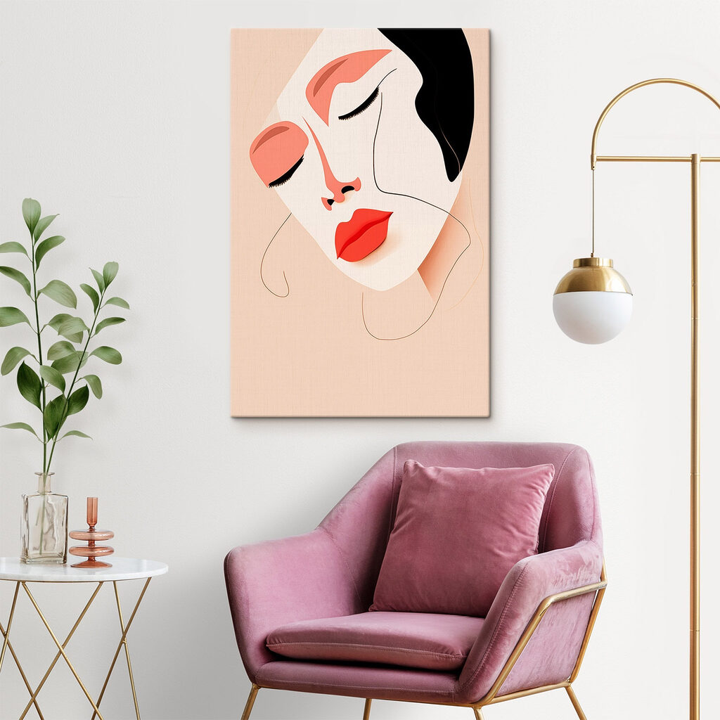 Woman with red lips and black spots on her face Woman with red lips and black spots on her face