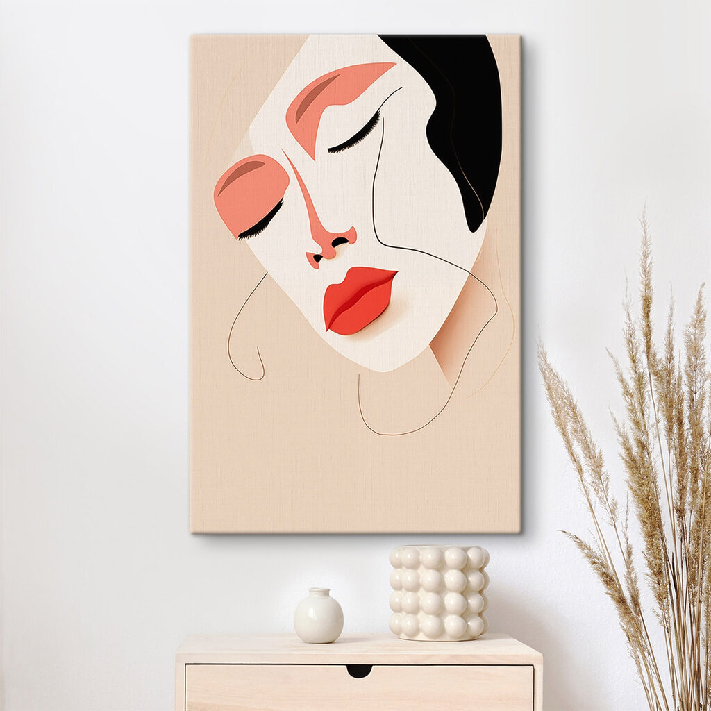 Woman with red lips and black spots on her face Woman with red lips and black spots on her face