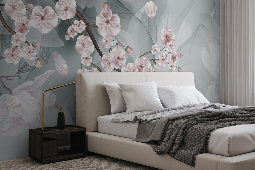 Branch with pink flowers and white flowers Branch with pink flowers and white flowers