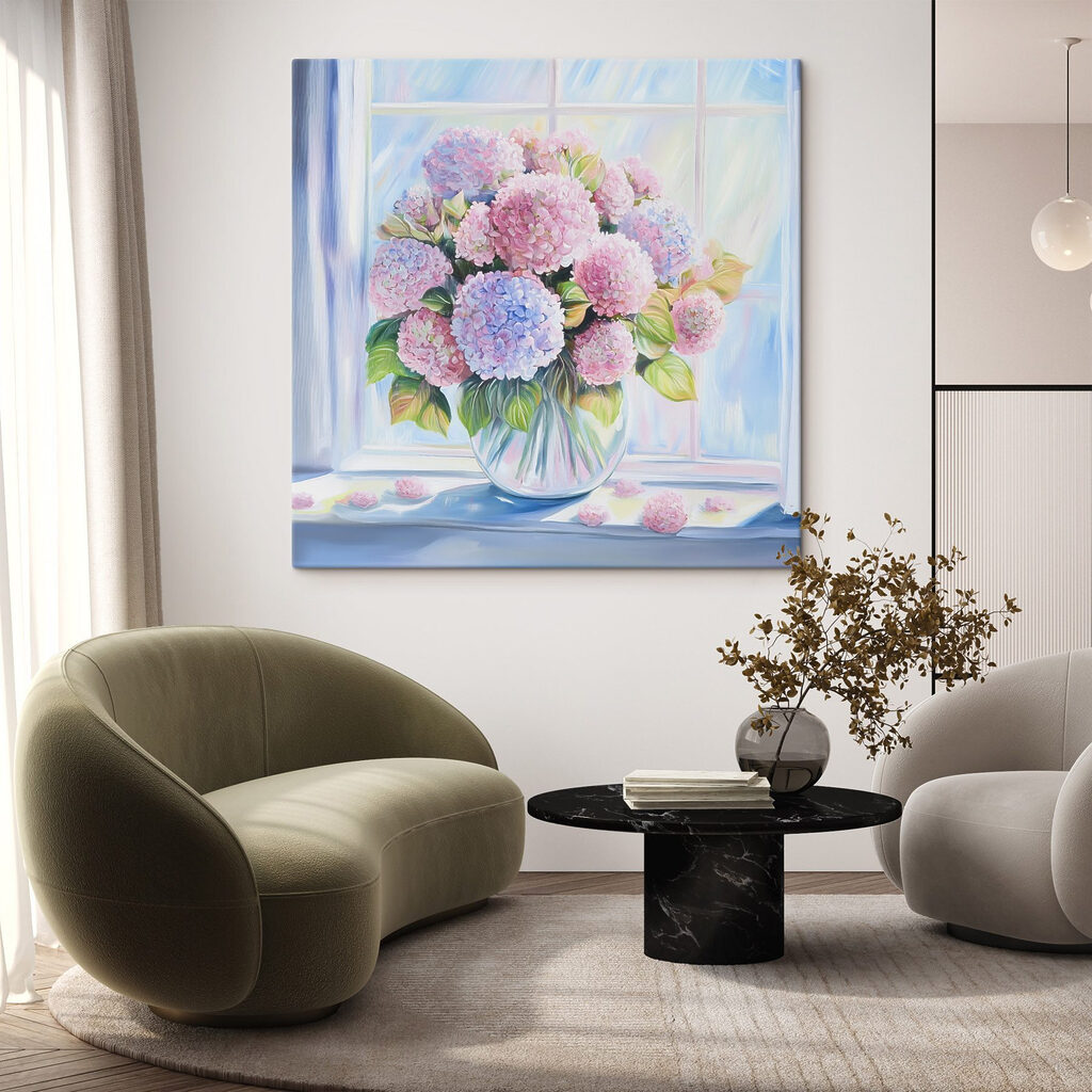 Painting of a vase of flowers Painting of a vase of flowers