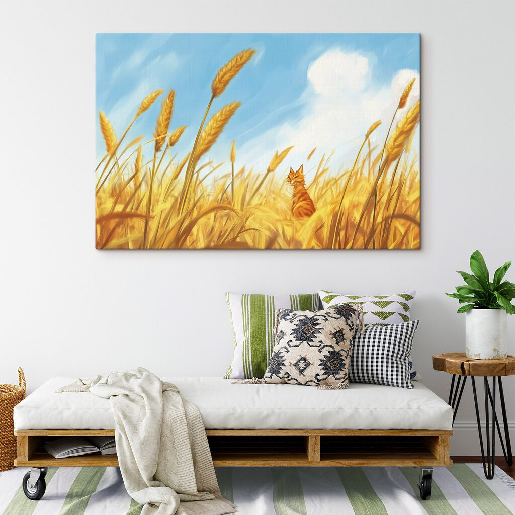 Cat sitting in a wheat field