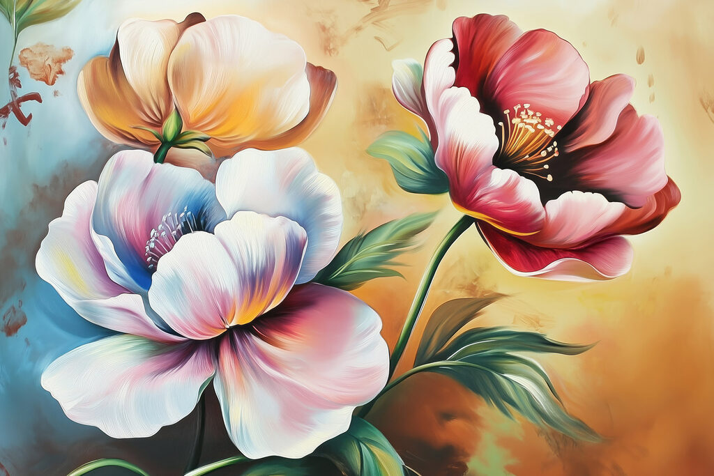 Painting of flowers on a yellow background Painting of flowers on a yellow background