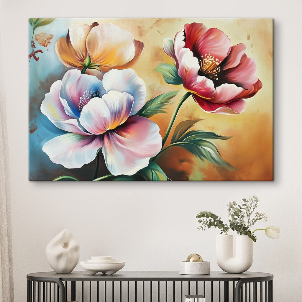 Painting of flowers on a yellow background Painting of flowers on a yellow background