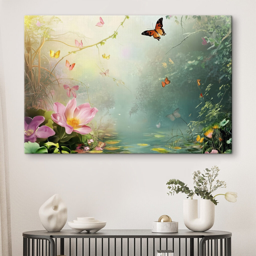 Butterfly and flowers in a forest