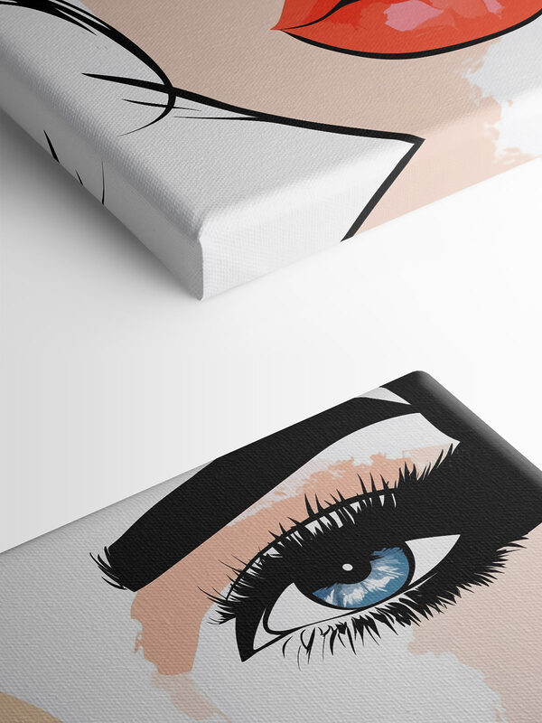 Woman's face with makeup and red lips