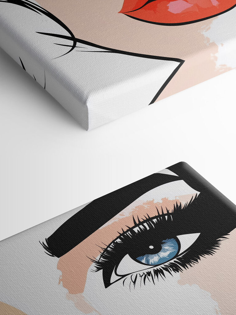 Woman's face with makeup and red lips