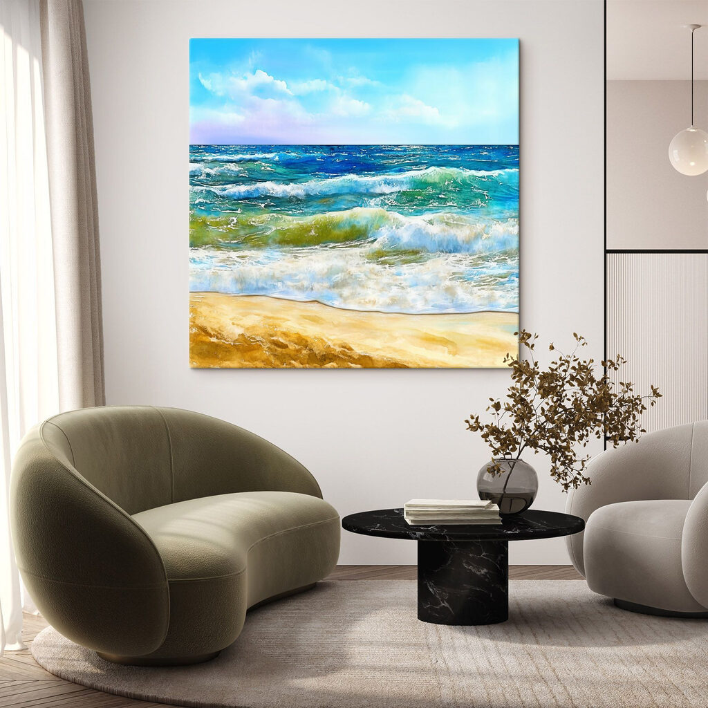 Watercolor of waves crashing on a beach Watercolor of waves crashing on a beach