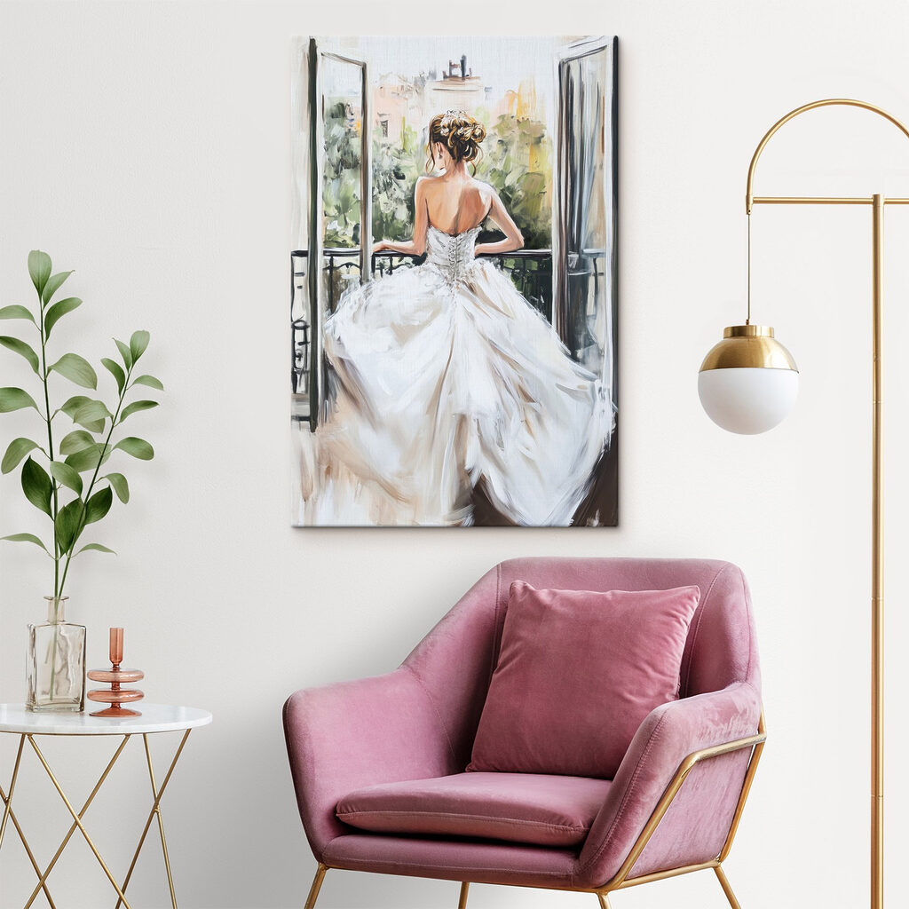 Painting of a woman in a white dress Painting of a woman in a white dress