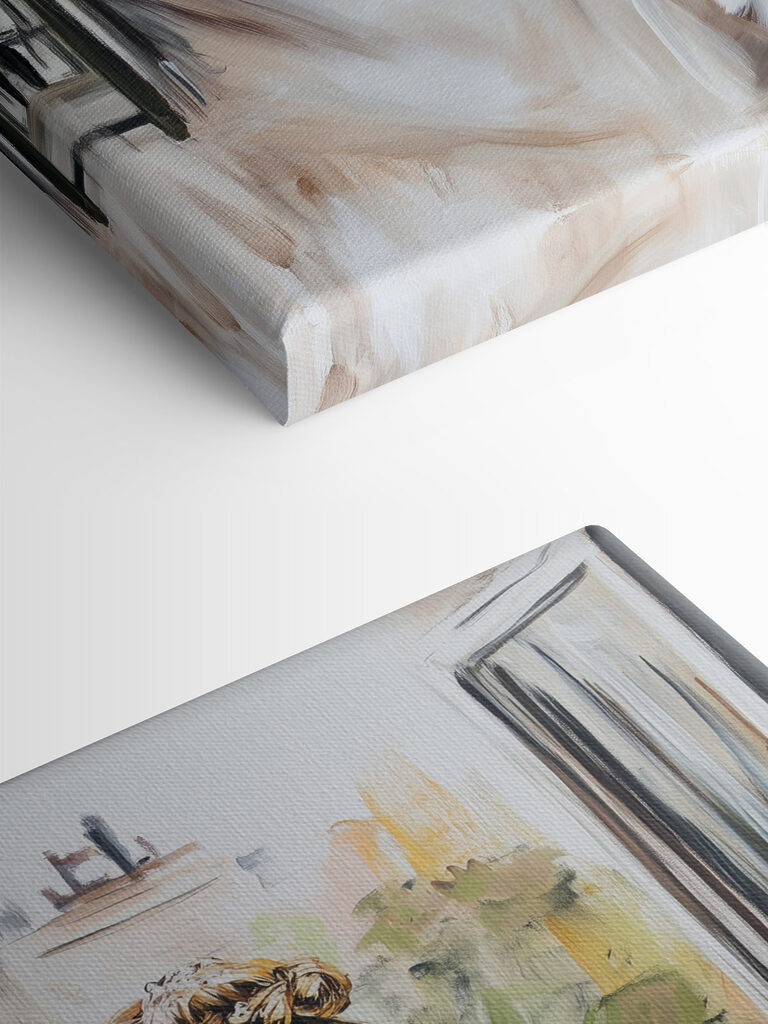 Painting of a woman in a white dress Painting of a woman in a white dress