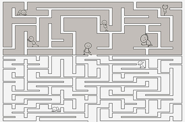 Maze with people walking on the ground