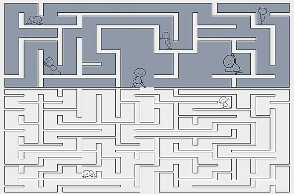 Maze with people walking on the ground