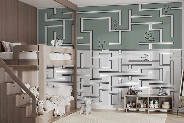 Maze game with cartoon people walking through the maze