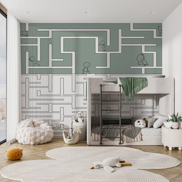 Maze game with cartoon people walking through the maze