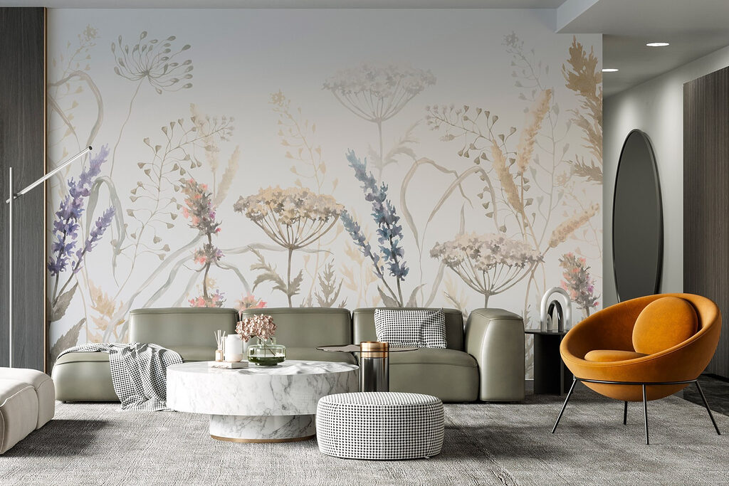 Watercolor painting of flowers and plants