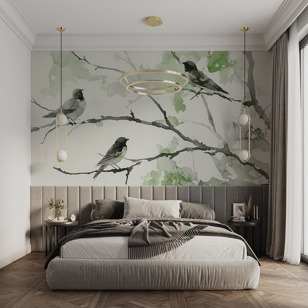 Group of birds sitting on a tree branch Group of birds sitting on a tree branch