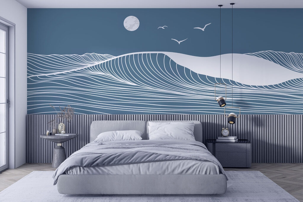 Waves and birds in the sky